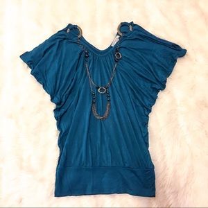 Women’s Juniors Opened-Shoulder Necklace Blouse
